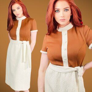 Vintage 1960s 60s Lilli Ann Womens Jacquard Knit Dress + Matching Belt Small